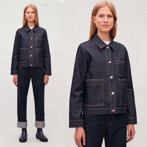 COS Jackets & Blazers - COS Denim Jacket Dark Blue Wash Patch Pockets